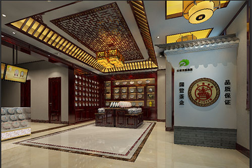 烈山古朴典雅的中式茶叶店大堂设计效果图